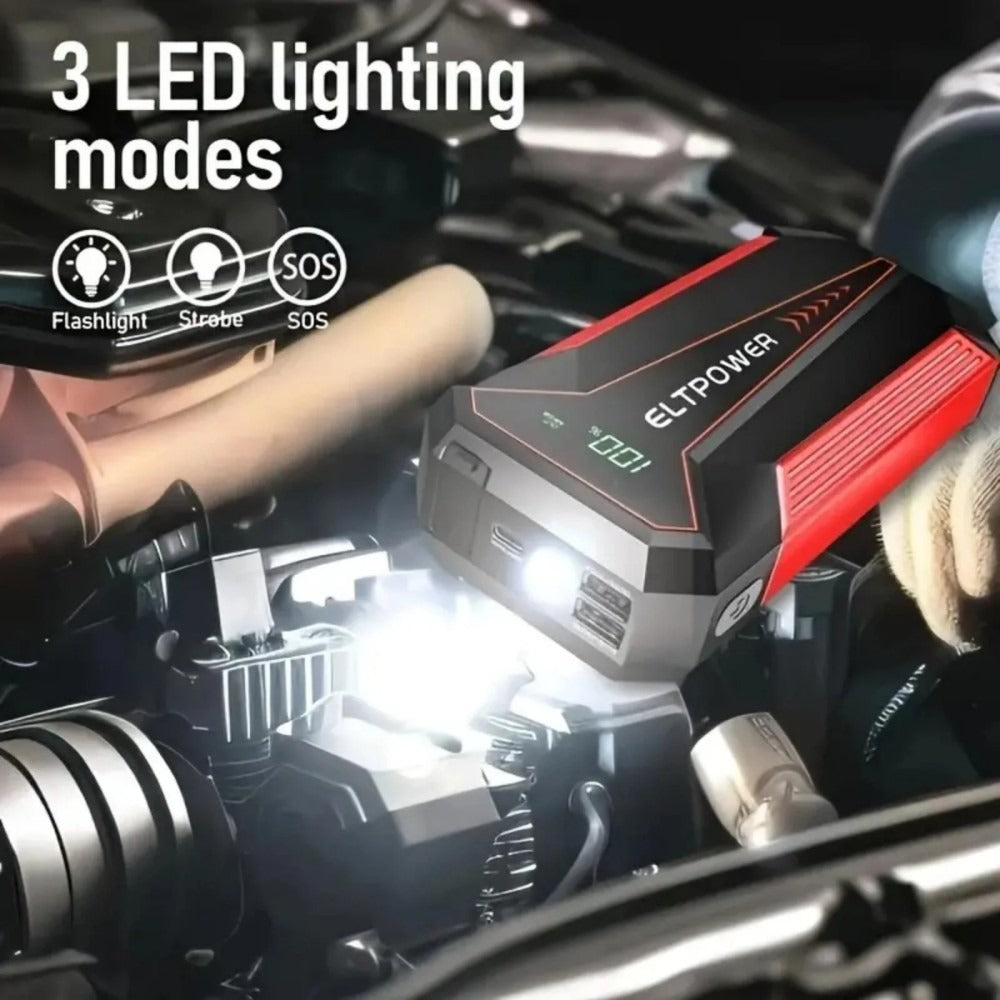 20000 MAh Car Jump Starter Power Supply With Dual USB Fast Charging And Red LED Light.