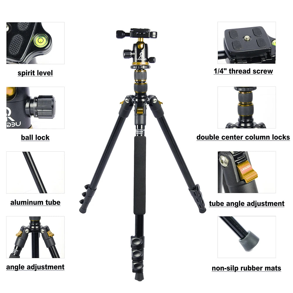 UEGOGO C11 Lightweight Portable Aluminum Tripod Monopod Ball Head Stand for DSLR Camera & Mobile Phone