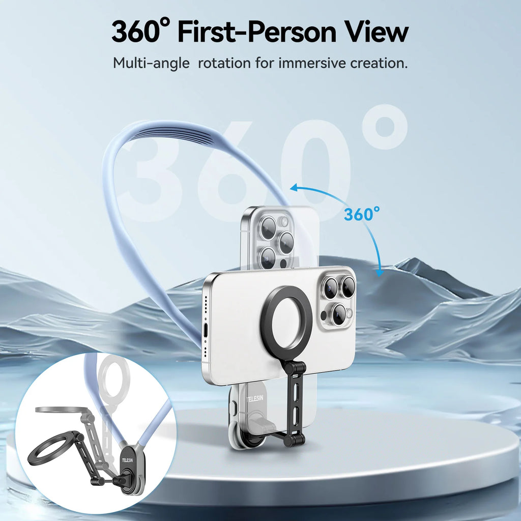 TELESIN Magnetic Neck Mount Silicone Quick Release Mobile Phone Hold For iPhone 15 14 13 12 11 10 Android And iOS Phone Holder