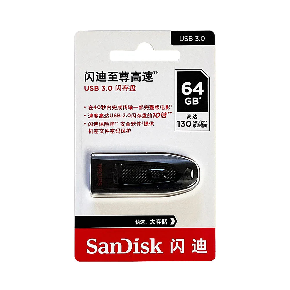 SanDisk Ultra USB3.0 Flash Drive 256GB 128GB 64GB Flashdisk 32G 512GB USB 3.0 Pen Drive 130MB/s USB Stick for PC/Notebook U Disk