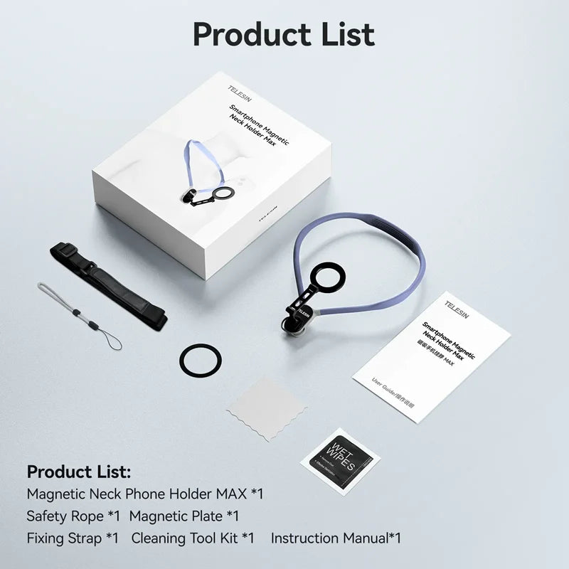 TELESIN Magnetic Neck Mount Silicone Quick Release Mobile Phone Hold For iPhone 15 14 13 12 11 10 Android And iOS Phone Holder