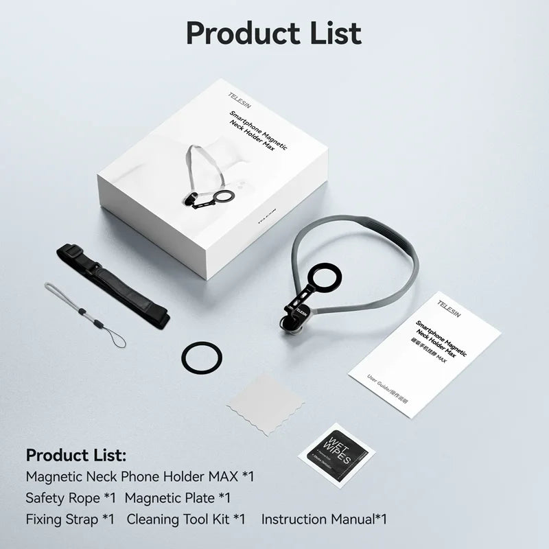 TELESIN Magnetic Neck Mount Silicone Quick Release Mobile Phone Hold For iPhone 15 14 13 12 11 10 Android And iOS Phone Holder