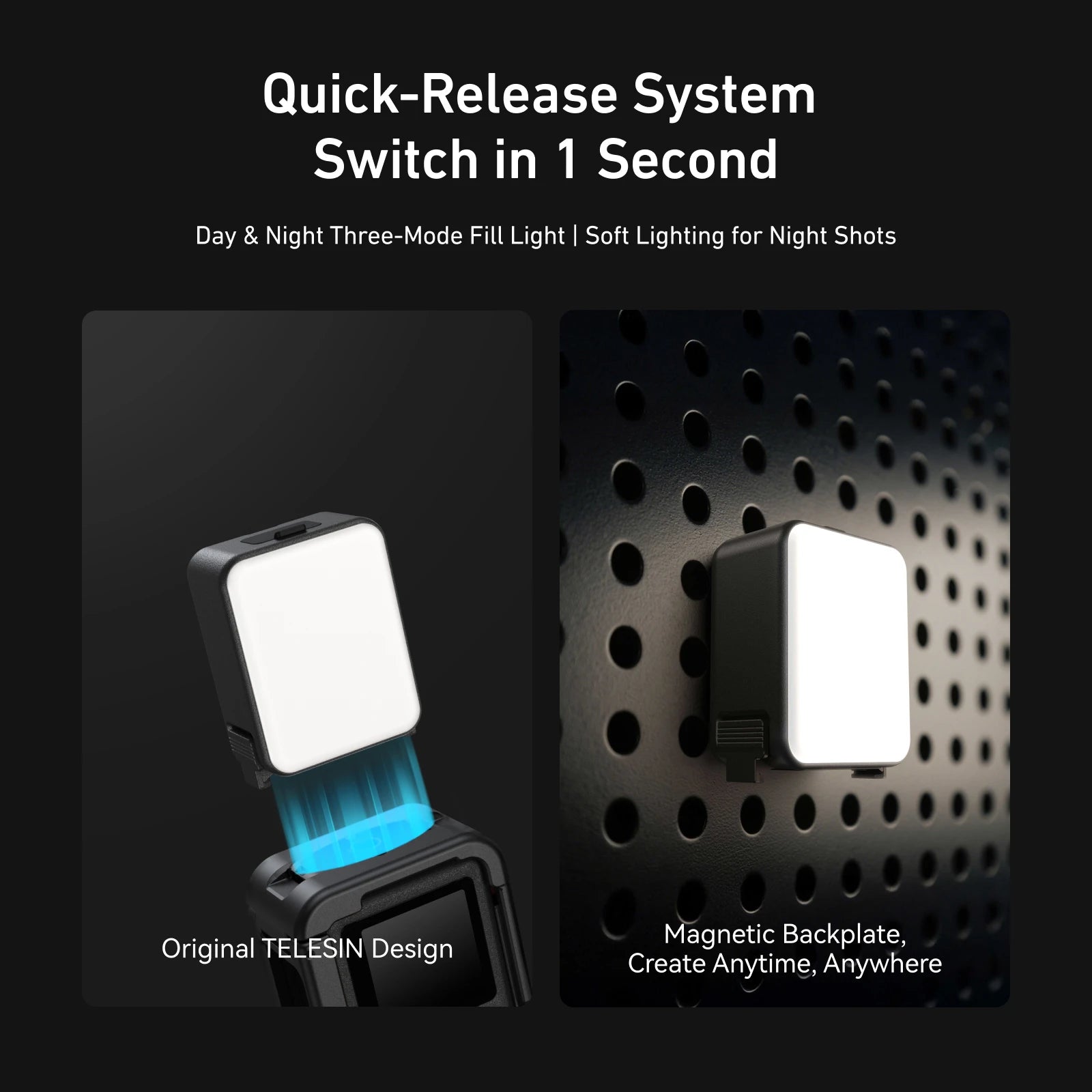 TELESIN Quick Release Fill Light Mini Waterproof Selfie Light For DJI OSMO Action 2 3 4 5pro Mini Selfie Light For Action Camera