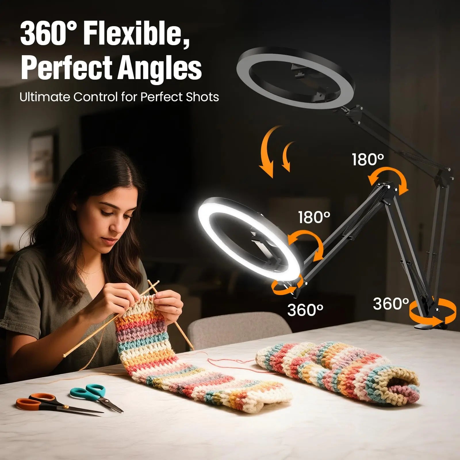 LED Selfie Ring Light Phone Stand With Folding Arm Circle Fill Light Dimmable Photography RingLight For Video YouTobe Streaming