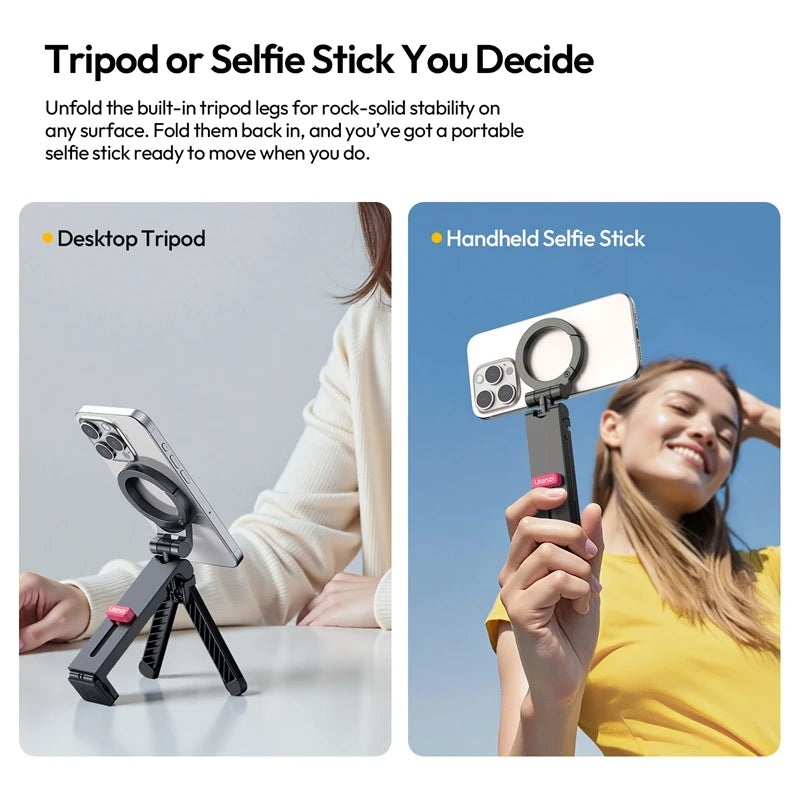 Ulanzi MA88 MagLock Phone Holder Mount 3-in-1 Desktop Tripod Handheld Selfie Stick Magnetic Hold for Travel Cooking Vlog Shots