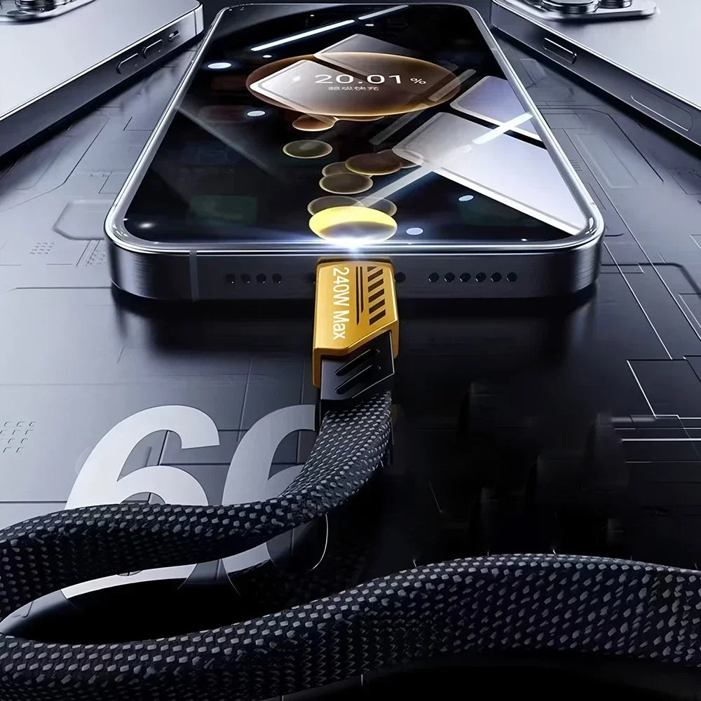 2 IN 3 USB Fast Charging Cable 240W Nylon Braided Multiports Type C Mobile Phone Charger Cable Cord For iPhone 16 Samsung Xiaomi